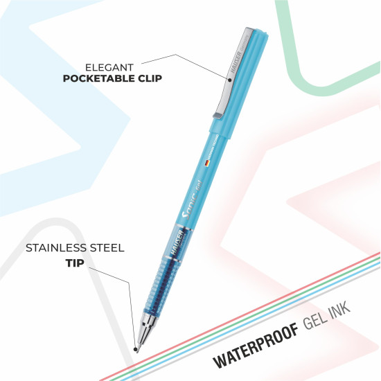 Hauser Sonic 0.55mm Gel Pen Blister Pack | Attractive Foiled Body | Stylish Metal Clip | Refillable & Waterproof Gel Ink | German Technology For Smooth & Effortless Writing | Blue Ink, Set of 10 Pens