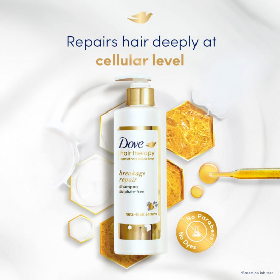 Dove Hair Therapy Breakage Repair Sulphate-Free Shampoo, No Parabens & No Dyes, With Nutri-Lock Serum to Reduce Hair Fall for Thicker Looking Hair, 380 ml