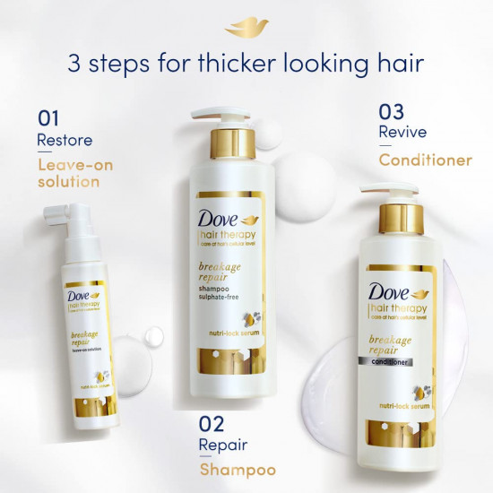 Dove Hair Therapy Breakage Repair Sulphate-Free Shampoo, No Parabens & No Dyes, With Nutri-Lock Serum to Reduce Hair Fall for Thicker Looking Hair, 380 ml