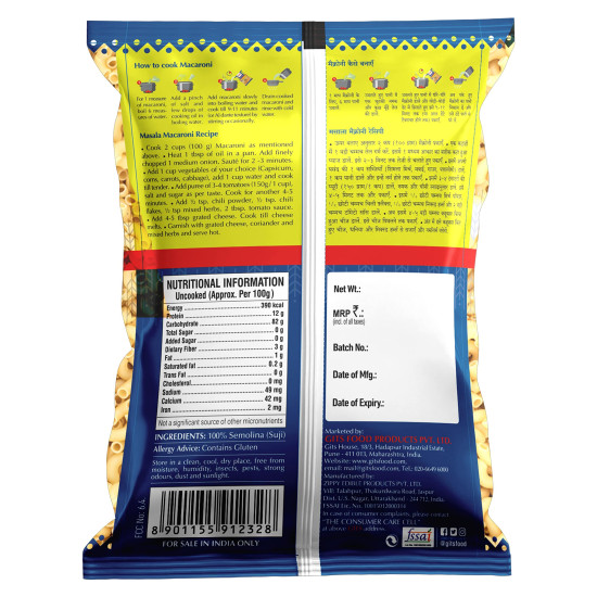 Gits Macaroni Pasta Pure Veg , 1600gm (Pack of 4 X 400g Each)