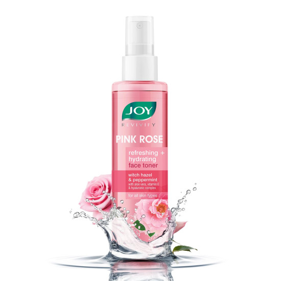 Joy Pink Rose Water Toner with Vitamin E, Hyaluronic Acid & Aloe Vera for Hydrating & Refreshing Skin (150ml) | Alcohol Free Toner with Natural Rose Aroma | Get Glowing Skin for All Skin Types