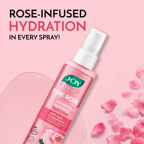 Joy Pink Rose Water Toner with Vitamin E, Hyaluronic Acid & Aloe Vera for Hydrating & Refreshing Skin (150ml) | Alcohol Free Toner with Natural Rose Aroma | Get Glowing Skin for All Skin Types