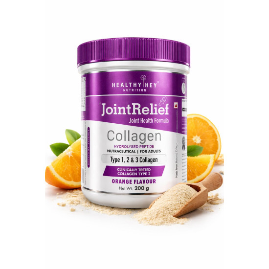 HealthyHey Nutrition Jointrelief Collagen Peptide Powder Type 1,2 & 3 (Hydrolysed) With Glucosamine,Chondroitin,Msm- Support Joint And Cartilage Health - 200 G (Orange),1 Count,22 Servings