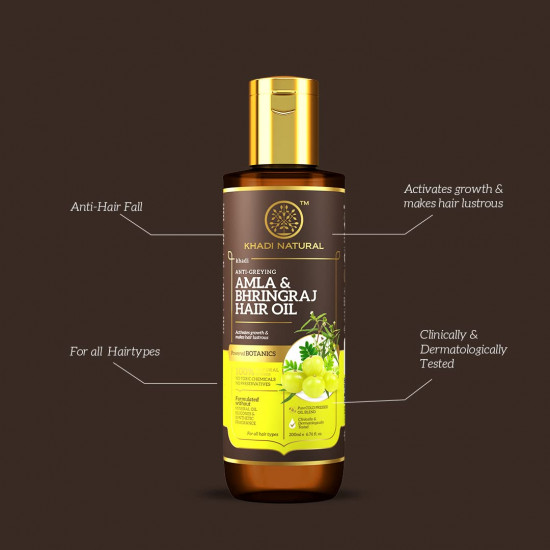 Khadi Natural Amla & Bhringraj Hair Oil | Herbal Oil for Boosting Hair Growth | Non-sticky Hair Oil | Silicone & Mineral Oil Free | Suitable for All Hair Types | Powered Botanics|200ml