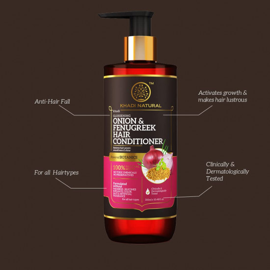 Khadi Natural Onion & Fenugreek Hair Conditioner|Reduce hair fall|Boosts circulation in scalp| Paraben & Artificial Fragrance Free|Suitable for all hair types|310 ml