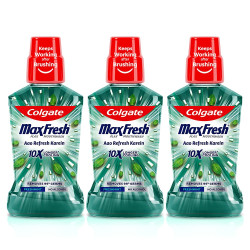 Colgate Maxfresh Plax Antibacterial Mouthwash, 24/7 Fresh Breath - Freshmint, 750ml (250ml x 3) (Pack of 3)