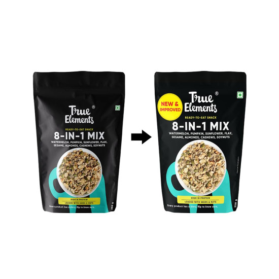 True Elements 8 in 1 Seeds and Nut Mix 250gm - Roasted Seeds | High Protein Snacks | Mix Seeds for Eating | Super seeds mix | Rich in Fibre and Protein | Diet Snacks