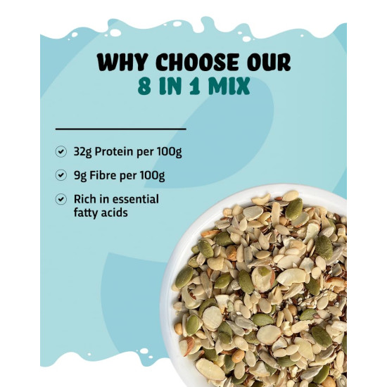 True Elements 8 in 1 Seeds and Nut Mix 250gm - Roasted Seeds | High Protein Snacks | Mix Seeds for Eating | Super seeds mix | Rich in Fibre and Protein | Diet Snacks
