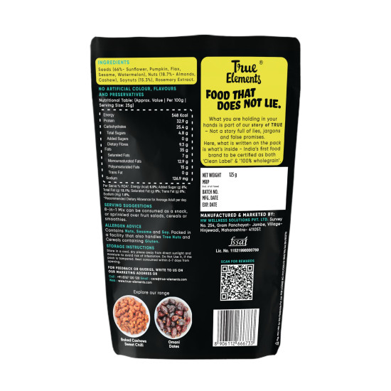 True Elements 8 in 1 Mix Seeds 125g - Seeds for Eating | Diet Snacks | Seed Mix for Eating | Roasted Seed - Watermelon, Pumpkin, Sunflower, Flax, Sesame and Almonds, Cashews, Soynuts