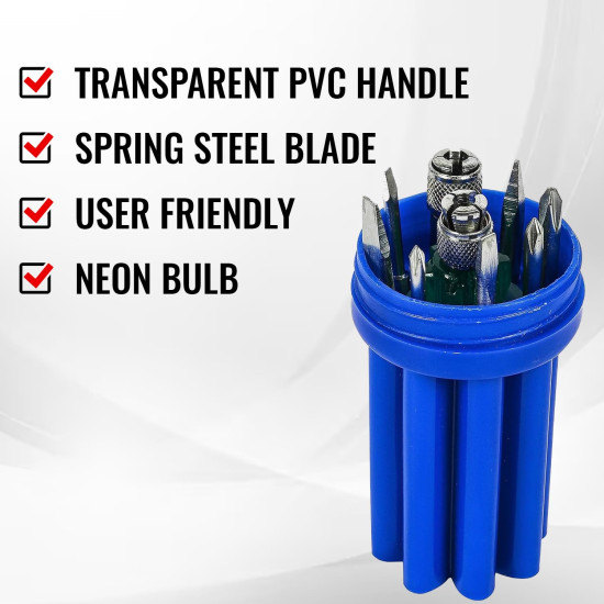 Spartan BS-02 8-in-1 Pc Screw Driver Kit With 3 Flat Blades, 3 Phillips Head, 1 Round Poker Bar, Extension Rod| Multi-purpose Tool Set