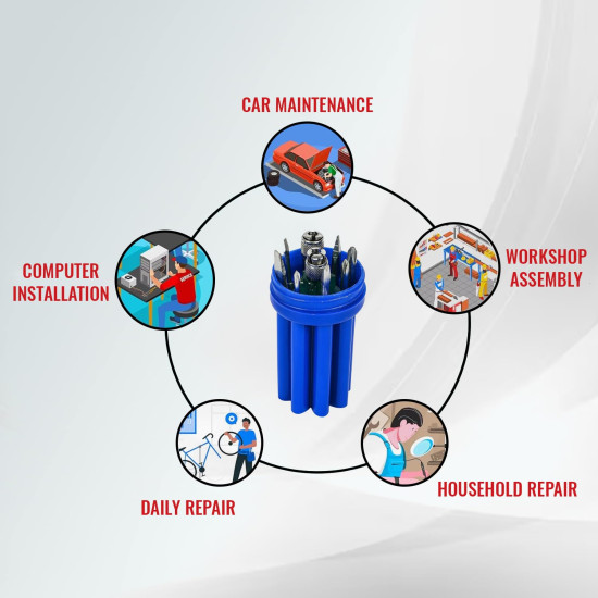 Spartan BS-02 8-in-1 Pc Screw Driver Kit With 3 Flat Blades, 3 Phillips Head, 1 Round Poker Bar, Extension Rod| Multi-purpose Tool Set