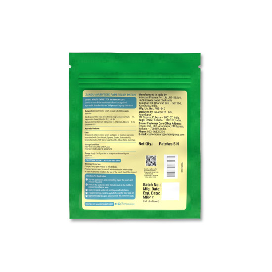 Zandu Ayurvedic Pain Relief Patch (Pack of 5 Patches) - A Specially Designed Pain Patch for Reducing Joint & Muscular Pain | Helps Provides Relief From Pain Associated with Osteoarthritis & Back Pain