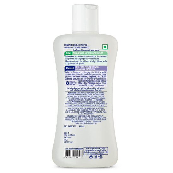 Chicco Baby Moments Shampoo for Tear-Free Bath Times, New Advanced Formula with Natural Ingredients, Suitable for Baby’s Tangle Free, Smooth Hair, No Phenoxyethanol and Parabens (100ml)