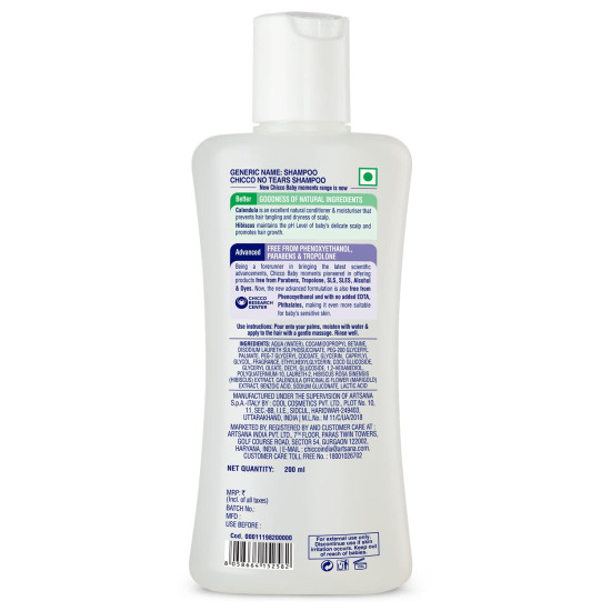 Chicco Baby Moments Shampoo for Tear-Free Bath Times, New Advanced Formula with Natural Ingredients, Suitable for Baby’s Tangle Free, Smooth Hair, No Phenoxyethanol and Parabens (200ml)