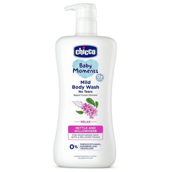 Chicco Baby Moments Mild Body Wash Relax, New Advanced Formula with Natural Ingredients, No Tears & Soap-Free, Mild formula for Baby’s Body & Face Wash, No Phenoxyethanol and Parabens (500ml)
