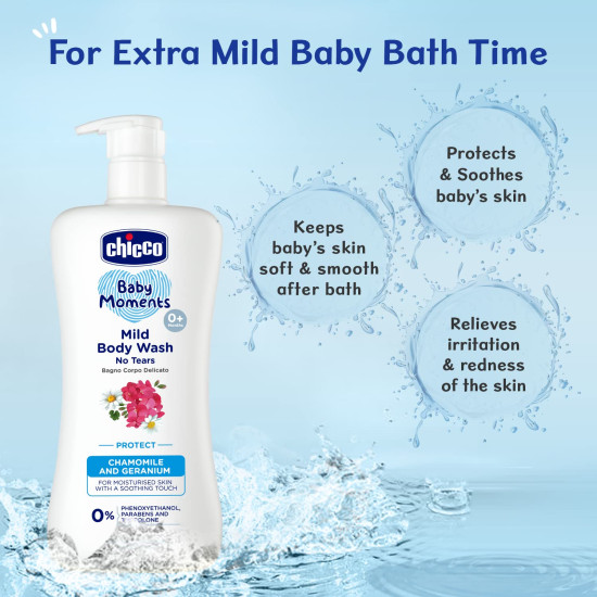 Chicco Baby Moments Mild Body Wash Protect, New Advanced formula with Natural Ingredients, No tears, Suitable for Baby’s Body Wash, No Phenoxyethanol and Parabens (200ml)
