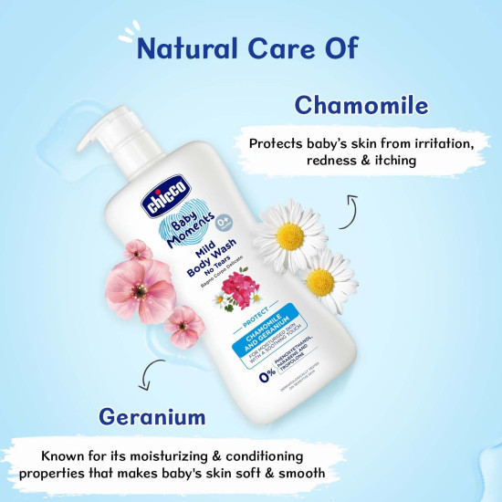 Chicco Baby Moments Mild Body Wash Protect, New Advanced Formula With Natural Ingredients, No Tears, Suitable For Babys Body Wash, No Phenoxyethanol And Parabens (500Ml)