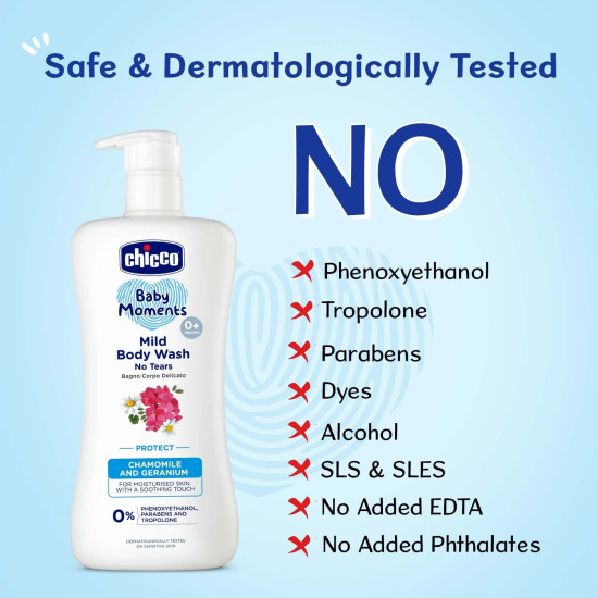 Chicco Baby Moments Mild Body Wash Protect, New Advanced Formula With Natural Ingredients, No Tears, Suitable For Babys Body Wash, No Phenoxyethanol And Parabens (500Ml)