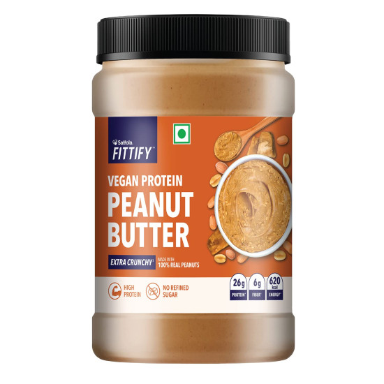 Saffola Fittify Vegan Protein Peanut Butter | Extra Crunchy | High protein | No Refined Sugar | Vegan | 925g