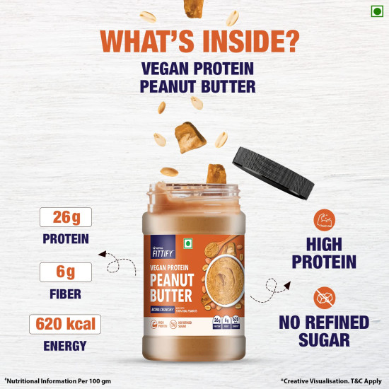 Saffola Fittify Vegan Protein Peanut Butter | Extra Crunchy | High protein | No Refined Sugar | Vegan | 925g