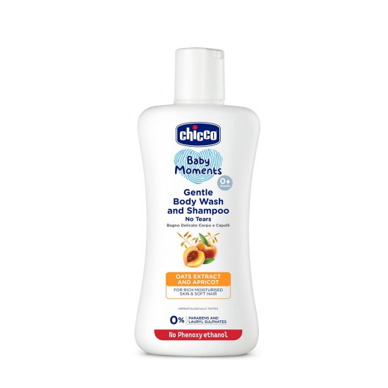 Chicco Baby Moments Gentle Body Wash And Shampoo For Rich Moisturised Skin & Soft Hair 200ml