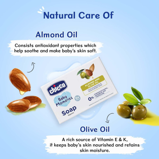 Chicco Baby Moments Soap 75g Buy 3 Get 1 Free For Nourished & Moisturised Skin With Natural Care of Almond & Olive Oil Chicco Baby Moments Soap 75g Buy 3 Get 1 Free For Nourished & Moisturised Skin With Natural Care of Almond & Olive Oil