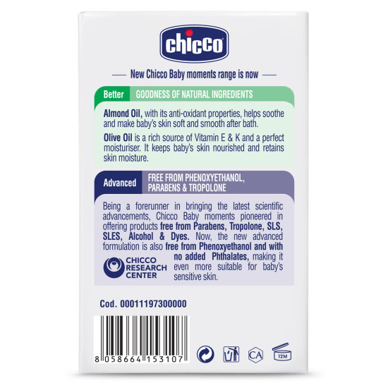 Chicco Baby Moments Soap 75g Buy 3 Get 1 Free For Nourished & Moisturised Skin With Natural Care of Almond & Olive Oil Chicco Baby Moments Soap 75g Buy 3 Get 1 Free For Nourished & Moisturised Skin With Natural Care of Almond & Olive Oil