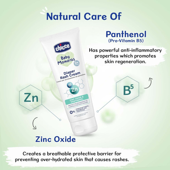 Chicco Baby Moments Diaper Rash Cream, New Advanced Triple Protection Skin Shield Formula with Natural Ingredients to Prevent Rashes & Irritation, No Phenoxyethanol & Parabens (100g)