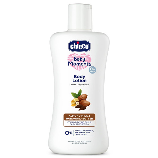 Chicco Baby Moments Body Lotion for Babies, 200ml | Almond Milk & Murumuru Butter | Quick Absorb Formula with Natural Ingredients for Ultra Soft Skin | Dermatologically Tested | Parabens & Phenoxyethanol Free