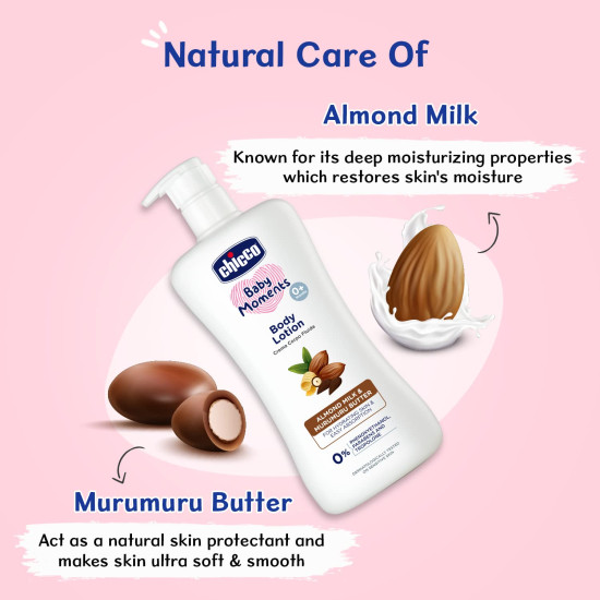 Chicco Baby Moments Body Lotion for Babies, 200ml | Almond Milk & Murumuru Butter | Quick Absorb Formula with Natural Ingredients for Ultra Soft Skin | Dermatologically Tested | Parabens & Phenoxyethanol Free