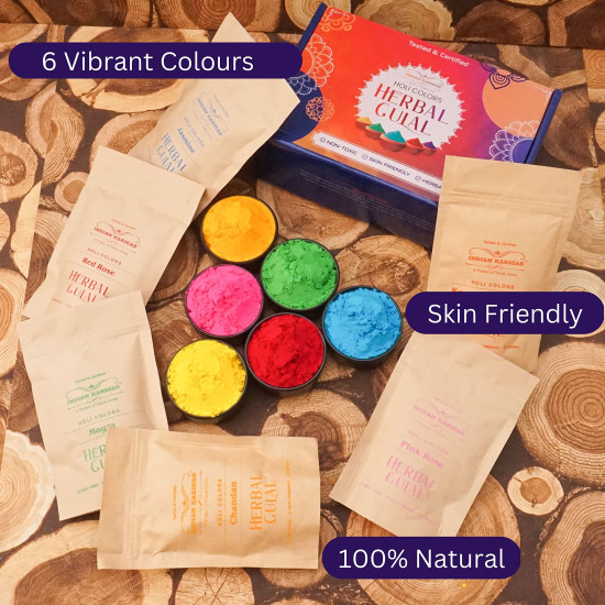 Indian Karigar Starch Holi Gulal for Holi Colour 480g 6 Flavor × 80g Herbal Gulal Organic Holi Colours for Family Non Toxic Holi Color Organic Skin Safe Holi Colors Holi Gifts Pack of 6 Multicolor