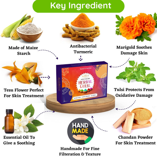 Indian Karigar Starch Holi Gulal for Holi Colour 480g 6 Flavor × 80g Herbal Gulal Organic Holi Colours for Family Non Toxic Holi Color Organic Skin Safe Holi Colors Holi Gifts Pack of 6 Multicolor