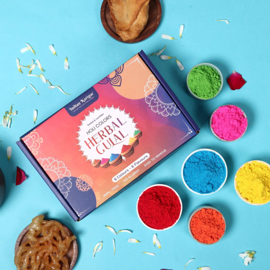 Indian Karigar Starch Holi Gulal for Holi Colour 480g 6 Flavor × 80g Herbal Gulal Organic Holi Colours for Family Non Toxic Holi Color Organic Skin Safe Holi Colors Holi Gifts Pack of 6 Multicolor