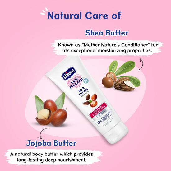 Chicco Baby Moments Rich Cream for Newborn Babies with Shea & Jojoba Butter, 100g| Rich Moisturization and Dryness Prevention |Dermatologically Tested |Phenoxyethanol, Parabens & Lauryl sulphates free