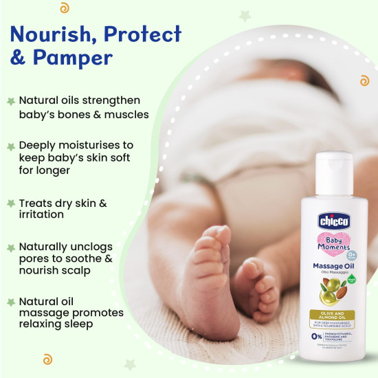 Chicco Baby Moments Massage Oil, New Advanced Non-sticky & Moisturizing Formula, Suitable for Baby’s Skin, Hair & Scalp, No Phenoxyethanol & Parabens (200ml)