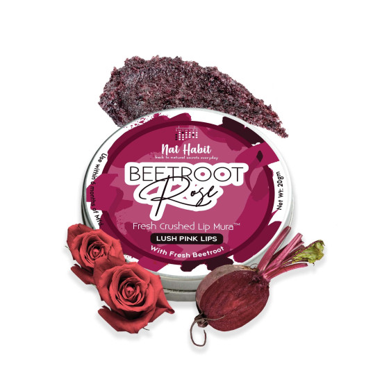 Nat Habit Lip Scrub, Beetroot Rose – Mask for Lip Lightening, Dry & Dark Lips Care with Vitamin E, Free from Chemicals & Preservatives (12 gm)