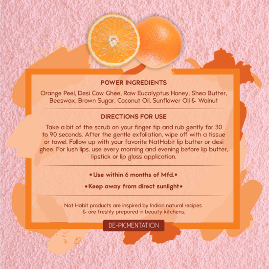 Nat Habit Lip Scrub, Zesty Orange – Mask for Lightening, Pigmentation, Discoloration & Dark Care with Vitamin C, Free from Chemicals & Preservatives (12 gm) Nat Habit Lip Scrub, Zesty Orange – Mask for Lightening, Pigmentation, Discoloration & Dark Care with Vitamin C, Free from Chemicals & Preservatives (12 gm)