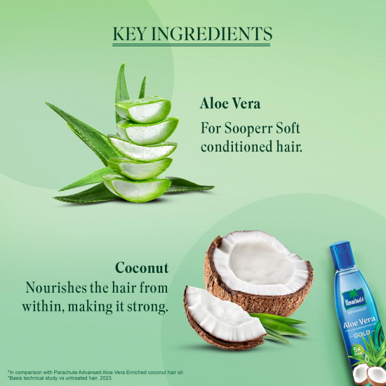 Parachute Advansed Aloe Vera Enriched Coconut Hair Oil Gold | 5X Aloe Vera | Makes Hair Sooperr Soft | 250ml