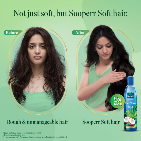 Parachute Advansed Aloe Vera Enriched Coconut Hair Oil Gold | 5X Aloe Vera | Makes Hair Sooperr Soft | 250ml