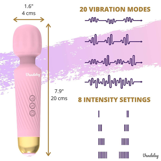 Vandelay Full Body Massager for Women & Men, Rechargeable Wireless Massager Machine for Pain Relief, Handheld Massager with Medical Grade Silicone, 8 Speeds, 20 Modes– Pink