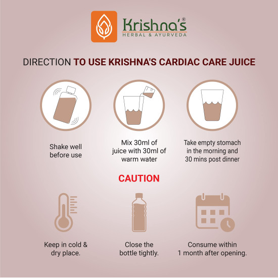 KRISHNA's HERBAL & AYURVEDA Cardiac Care Juice - 1000 Ml | Ayurvedic Heart Care Expert | Healthy Heart Cardiac Wellness | Enriched With Arjuna Chaal, Kutki, Amla, Anardana & Pushkar Mool
