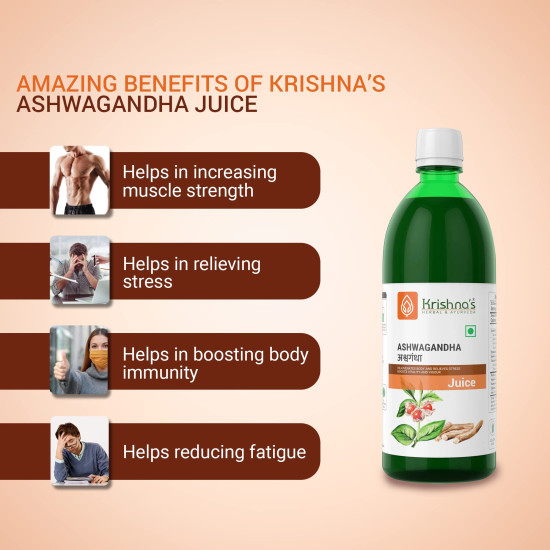 Krishna's Ashvagandha Juice 1L | Ayurvedic Ashwagandha Juice to Reduce Stress & Anxiety Naturally | Boosts Energy Levels | Sugar Free | GMP Certified (1000 ml)
