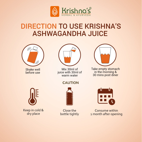 Krishna's Ashvagandha Juice 1L | Ayurvedic Ashwagandha Juice to Reduce Stress & Anxiety Naturally | Boosts Energy Levels | Sugar Free | GMP Certified (1000 ml)
