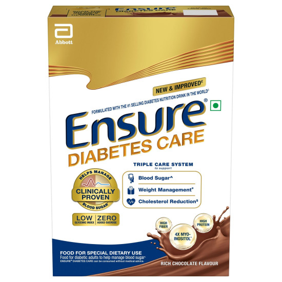 Ensure Diabetes Care Chocolate 375gm |Support Blood Sugar, Weight Management, Cholestrol Reduction |High Protein, High Fibre, 4 Myo-inositol |Zero Added Sucrose
