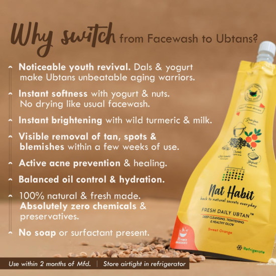 Nat Habit Fresh Sweet Orange Ubtan & Face Pack For Glowing Radiance, Tan & Deep Cleansing, Suitable For All Skin Types, Remove Blackhead & Whitehead (40g x Pack of 2)