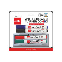 Cello Whitemate Whiteboard Markers | Set Of 4 Markers And 1 Duster | 4 Assorted Ink Colours | Bold Point Marker Pens With Easily Refillable And Erasable Ink | Writes Longer.