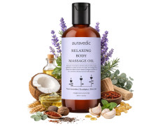 Auravedic Relaxing Body Massage Oil For Full Body Massager For Pain Relief Calming Moisturizer For Dry Skin Face 200 Ml Lavender Eucalyptus Mint Body Oil After Bath For Daily Use