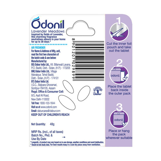 Odonil Bathroom Air Freshner Blocks (Lavender Meadow) - 48g | Instant & Long Lasting Fragrance | Lasts upto 30 days | Germ Protection