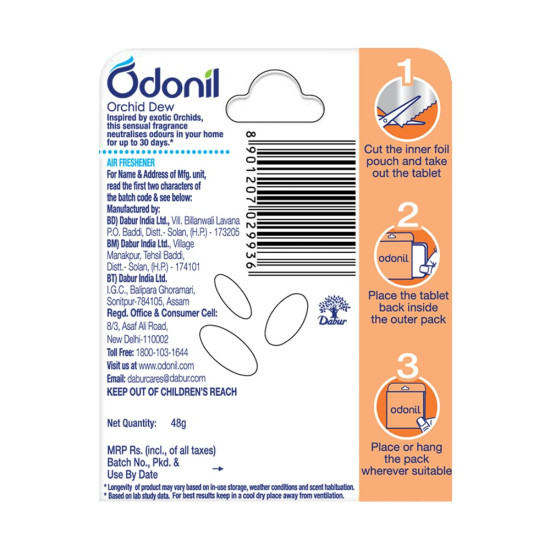 Odonil Bathroom Air Freshner Blocks (Orchid Dew) - 48g | Instant & Long Lasting Fragrance | Lasts upto 30 days | Germ Protection