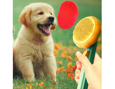 Flynovate Self Cleaning Dog Comb & Cat Comb - Pet Hair Remover Grooming Comb with Switch & PAIN - FREE Slickers | Deshedding Dog Brush & Cat Brush To Gently Massage The Pets with FREE Bath Brush